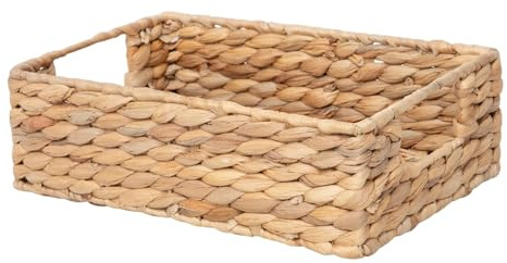Water Hyacinth Storage Basket - Small Rustic Rectangle Woven basket Organizer with Handle for Home & Office Decor (Hyacinth)