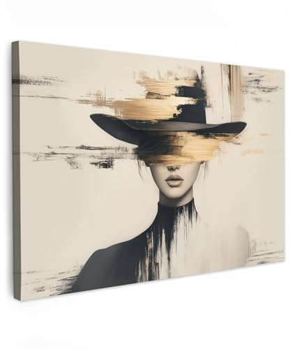 MuchoWow© Impression sur Toile Decoration Murale Peinture 120x80 cm Tableaux Art Décoratif Muraux Décoration Chambre Femme - Chapeau - Peinture