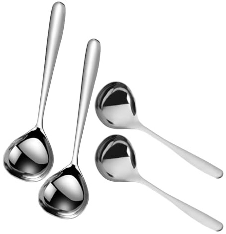 MOKKHNB Louche à Soupe en Acier Inoxydable Ensemble de 4 Pièces Grosse Tête Long Manche Accessoire Cuisine pour Sauces et Ragoûts