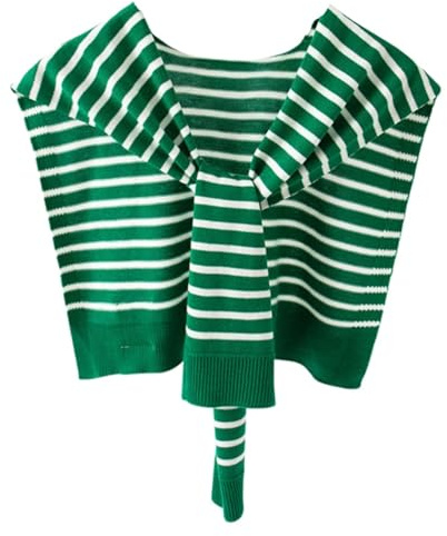 Randig stickad sjal för kvinnor, elegant stickad knuten pashminasjal konditionerade rum axeltröja sjal wraps, gRÖN, 16.14 x 39.37in