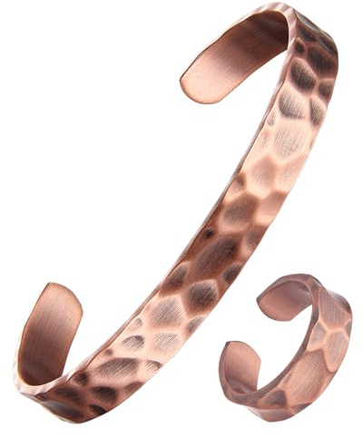 MagEnergy Kupferarmband-Ring Set Unisex individuell verstellbar | Reinkupfer-Set handgefertigt, verstellbar & hautfreundlich. Mit Geschenkbox, perfekt für Alltag und Geschenkzwecke.