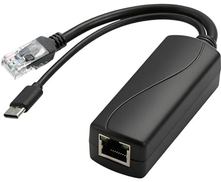 Splitter Tipo C PoE Activo 5V 3A, Adaptador Ethernet 48V a USB C 5V 3A 15W, Admite IEEE802.3af/at y 10/100Mbps, Ethernet PoE Splitter Tipo C para Raspberry Pi 4B/4B+, Hogar Inteligente