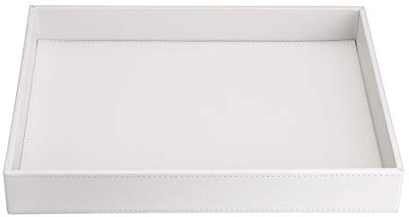 SUMNACON PU Leather Desktop Organizer Vanity Tray Decorative Cosmetics Organizer Bathroom Trays for Arranging Perfume Jewelry Soap Towel Plant Makeup Elegant Bathroom Accessories (White)