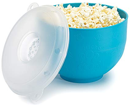 Goodful Silicone Popcorn Popper, Collapsible Hot Air Microwavable Popcorn Maker, Bowl Made without BPA, Blue