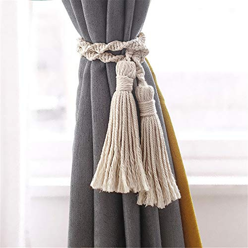 SWECOMZE 2 Stück Vorhang Gardine Gardinenhalter Vorhanghalter Raffhalter Holdback Gebinde Tie Band Tiebacks Handstricken Schnalle mit Quaste für Haus Dekoration