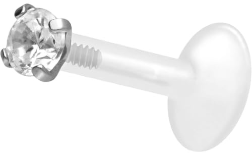 PIERCINGLINE PTFE Labret mit Innengewinde | Titan AUFSATZ KRISTALL | Piercing Lippe Nase Ohr Helix | Farb & Größenauswahl