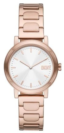 DKNY Damenuhren Soho D, Dreizeiger Uhrwerk, 34mm Rose Gold Edelstahlgehäuse mit Edelstahlarmband, NY6622