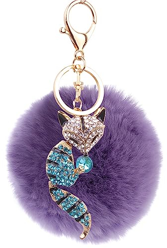 Canarea Schlüsselanhänger plüsch ball Keychain Taschenanhänger Mini-Fuchs Glitzer bommel Dekor Auto-Anhänger Pompom Plüsch-Kugel Schlüsselring (Violet)