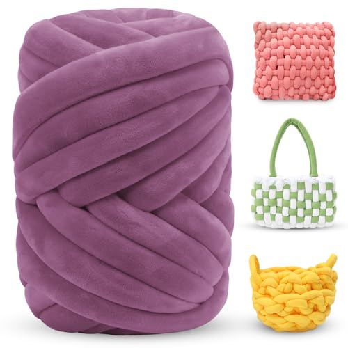 LEREATI Fettuccia per Borse a Uncinetto, Filato Gigante 500g Filato di Lana Morbida Chunky Yarn Tubolare, Gomitoli Lana Grossa per Coperte a Mano, Animali Domestici, Letto (Rosa Grigio)