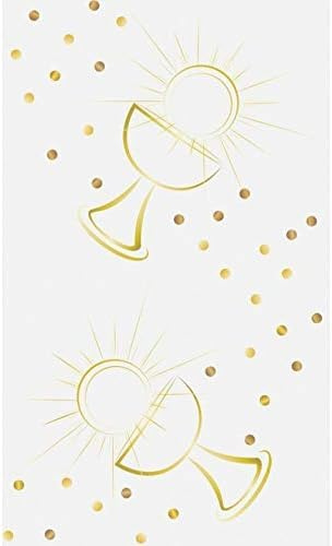 Tischläufer Kommunion & Konfirmation Tischdecke Tischband mit Kelch & Sonne in weiß & Gold Tisch-Dekoration christliche Symbole für Firmung & Taufe 3 Rollen = 15m