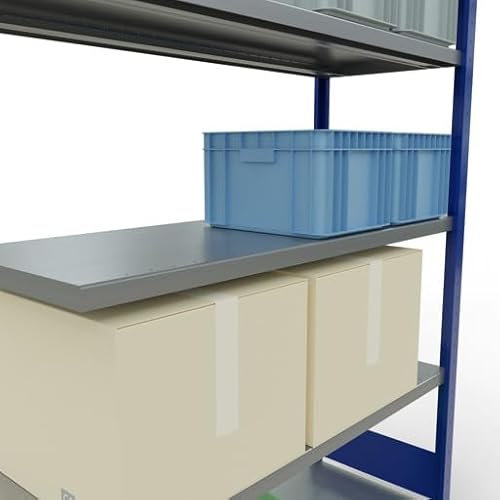 qpool24 Anbauregal, Fachbodenregal Stecksystem MULTIplus250, 2000 x 1300 x 500 mm (HxBxT), 5 Fachböden, Längenriegel, RAL 5010 enzianblau/verzinkt