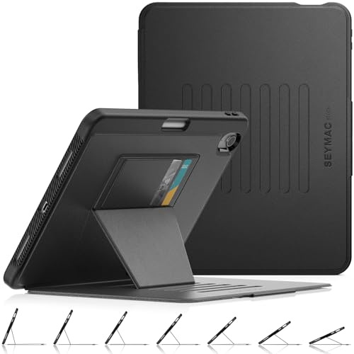 SEYMAC stock Case for iPad Air 11 Inch (M4/M3/M2) 2026/2025/2024, Black | Auto Sleep/Wake Smart Cover, Full Body Shockproof, with [Multi-angle] Adjustable Magnetic Stand, Pencil Holder & Card Slots