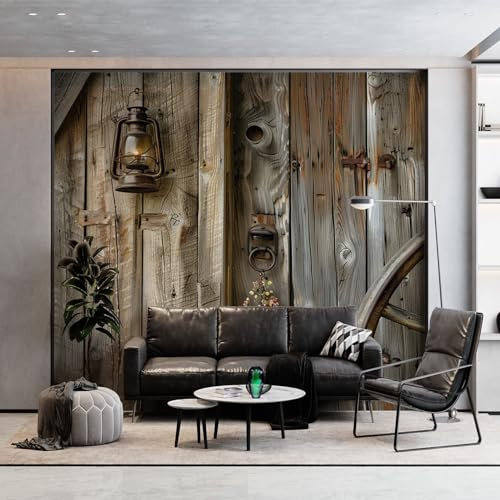 Fototapete Öllampe mit Holzmaserung Auf Dem Bauernhof Tapeten Moderne Wanddeko, Vintage Vlies Tapeten Wandtapete Fototapete für Wohnzimmer Schlafzimmer Büro oder Flur, 400 x 280 cm (B x H)