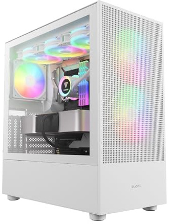 GAMDIAS TALOS M3 MESH ATX Mid Tower PC Case, 3 ARGB PWM Fan, pannello frontale in rete a rete, pannello laterale in vetro temperato senza attrezzi, filtro antipolvere magnetico, bianco