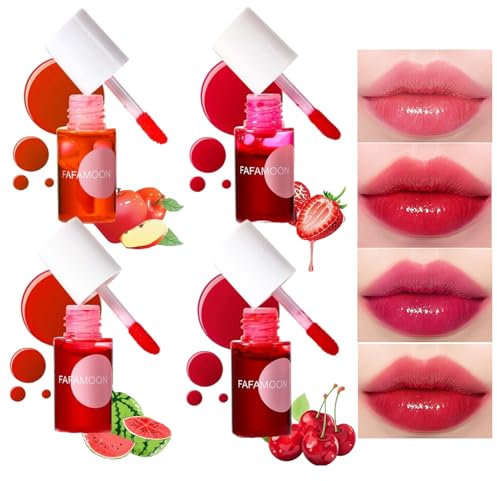4 Clolors Lip Stain Set, Mini Lip Tint Liquid Water Tint, Korean Lip Gloss Moisturizing Natural,Long Lasting Waterproof,Multi-Use Lip and Cheek Tint