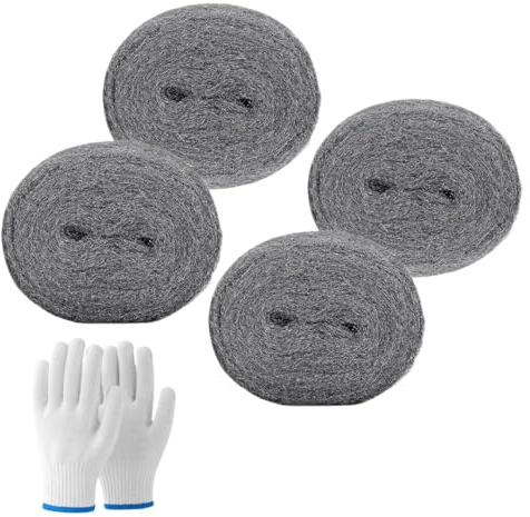 Steel Wool with Work Gloves, Hardware Cloth - 0000 Coarse Wire Wool Gaps Blocker, Hole DIY Fill Fabric Kit Can Stop Rats, Insect, Pest (3m/Roll) x 2 (2 pcs)