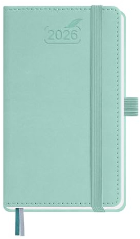 BEZEND Agenda Settimanale 2026 Tascabile A6 15,5 x 9 cm, Diario Piccola da Gen a Dic 2026, Portapenne, Copertina Rigida in Pelle PU - Verde Menta