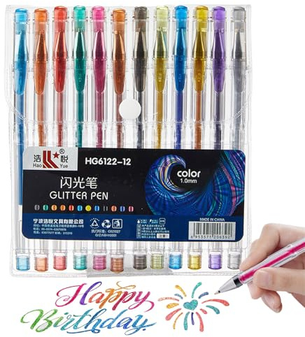 Caelura Gelschreiber Glitzer, 12 Stück, Bunte Glitzer Gelstifte Set | Glitzerstifte Kinder, Für Notizen, Markierungen, Zeichnen, Malbücher, Karten, und Basteln
