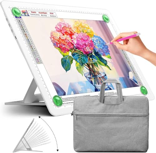 Zocelight Tableau lumineux A3 rechargeable avec support et sac intégrés, boîte à lumière magnétique super lumineuse pour le traçage, tampon lumineux sans fil pour peinture au diamant, boutons latéraux