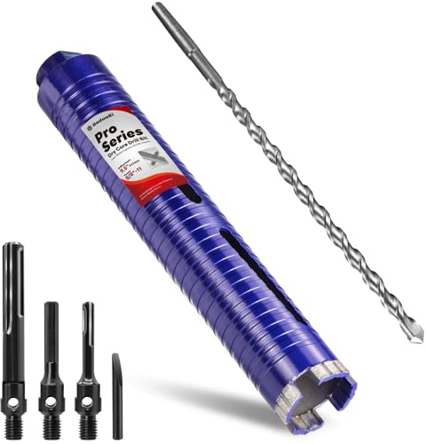 DaduoRi 1-3/4 Dry Core Drill Bit with Pilot Bit & 3 Adapters (SDS Plus/SDS Max/1/2 Hex),Upgraded-Welded Core Bits for Concrete, Masonry, Brick, Stone, Mortar - 9.5 Depth, 5/8-11 Thread