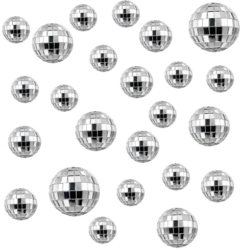 24 Stück Discokugel Deko, Silber Discokugel Klein, Cake Toppers, Spiegelkugel Discokugeln für Kuchendekoration Weihnachtsbaum Hochzeit Geburtstagsfeier Dekoration Lichteffekt