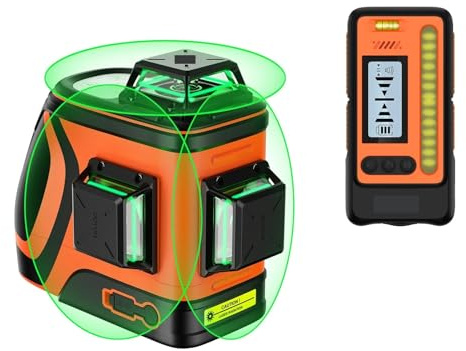 Laser Distance Meter, Outdoor Laser Level With Receiver, 400ft High Power 360 Self Leveling With Detector For Sunlight Construction,H3-360G-Kit