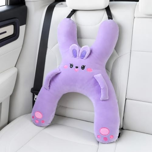Coussin Voiture Enfant Dormir, Coussin de Voyage Enfant en Forme de H, Cale-Tête Enfants Voiture avec Repose-Main, Universel Oreiller de Voyage, Repose-Tête Voitures pour les Longs Trajets(Violet)