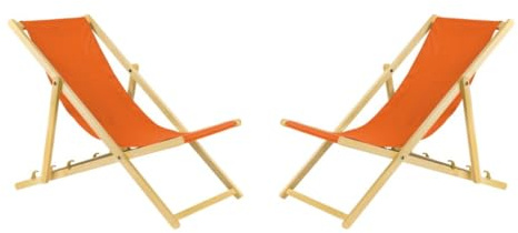 BAS Liegestuhl klappbar aus Holz - 2er Set orange Leichte Klappliege - Faltbare & verstellbare Sonnenliege für Garten, Strand & Balkon - Gartenliege mit Atmungsaktiv Stoffbezug - Mischgewebe