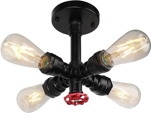 PETITES ECREVISSES Retro Industrie Wasserrohr Deckenleuchte mit 4 Fassung lampe, Vintage Wandleuchte Editon E27 Dekor Beleuchtung für Bar Küche Wohnzimmer Schlafzimmer