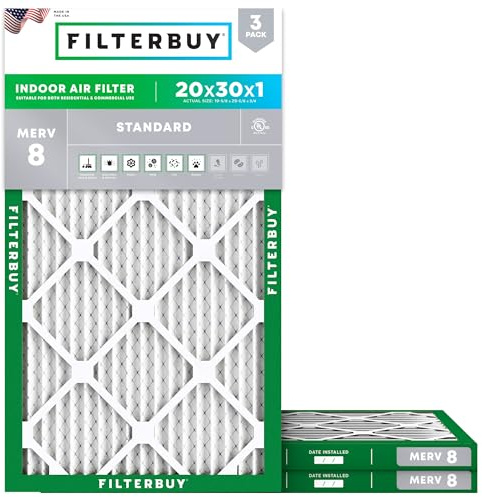 Filterbuy 20x30x1 Air Filter MERV 8 Dust & Allergy Defense (3-Pack)
