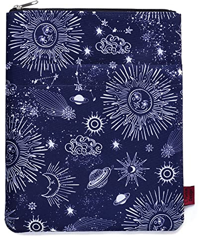 Zodiac Sun & Moon Book Sleeve Protector | 11x8.5 Inch Book Cover with Secure Zip | Astrology Gift for Book Lovers & Bibliophiles
