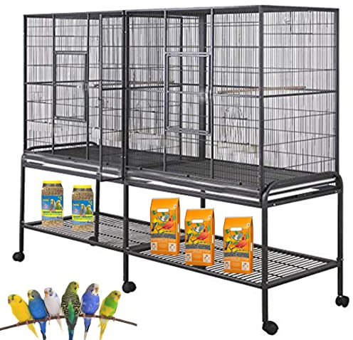Large Double Birdhouse Treehouse Bird Flight Center Divider Cage with Side Breeding Nest Doors Removable Rolling Stand