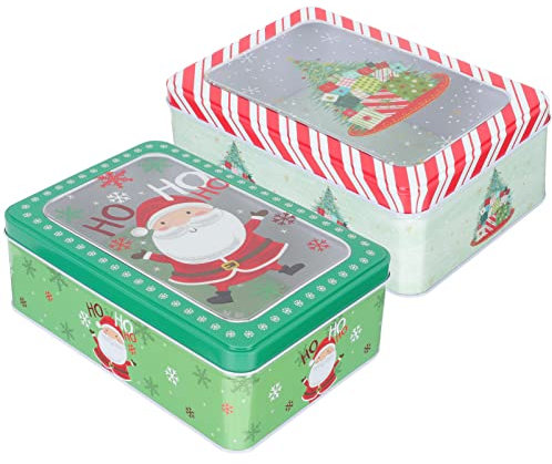 Operitacx 2pcs Box Cookie Tins with Lids Christmas Cookie Containers Xmas Cookie Tins Christmas Food Containers Christmas Party Favor Supplies Candy Tins Tinplate Biscuit Christmas Tree