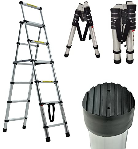 1.4m/1.7m Telescopic Ladder DIY Aluminum Alloy Folding Extendable, Adjustable Step,Lightweight Extension Ladder for Home Office Loft Use (4+5 steps)