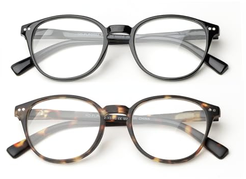 OKH Blue Light Bloqueo gafas de lectura para hombre mujer eyewear redondeadas anti resplandor/fusión ocular reducir los dolores de cabeza con bisagras(negro+tortuga, 2.0)
