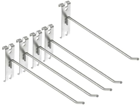 JAYIOLA 5 Stück Wandhaken Kleiderbügel Haken für Gitterwandpaneele Eisen Rostfrei Multifunktional für Garagen-Hauslagerutensilien, Silber 25cm