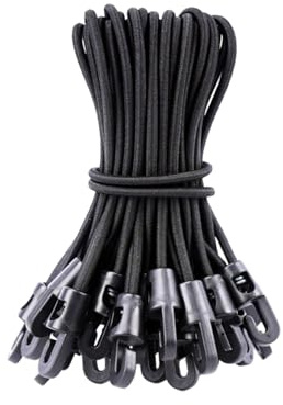 VirtuGro 30 Pcs Small Bungee Cords with Hooks, 10cm Short Elastic Bungee Straps with Hooks, Black Elastic Rope Shock Cords Tarpaulin Hooks for Camping Tents Flags Tarp Luggage Tent Accessories