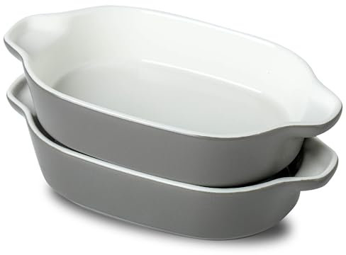 UIBFCWN Juego de 2 Bandejas Rectangulares de Cerámica para Hornear, 650ml Plato Hornear Ceramica con Asas, Molde Rectangular, para Lasañas, Pasteles, Tapas y Más, Gris