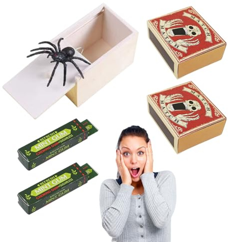 JYNVO Paquete de 3 Cajas de Broma de Araña, Caja de Broma de Araña, con 2 Cajas de Broma de Cucarachas, Suministros de Broma de Halloween, Favores de Fiesta para Niños y Adultos