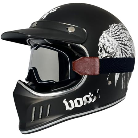 Retro Motorradhelm Integralhelm Motorrad Vollvisierhelm Roller Motorrad Helm Integralhelme Mopedhelm Für Erwachsene Frauen Männer Motocrosshelme Warm Und Atmungsaktiv K,XXL:63-64CM