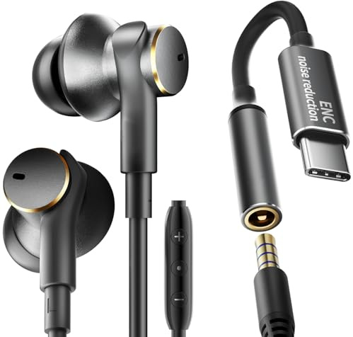Wired Headphones Balance Powerful Bass & HD Audio Noise-cancelling Earbuds Wired Immersive Bass,(Four drive)Bass Boost In ear Earphones Universal 3.5mm & USB C Plug with Mic ENC Noise reduction calls