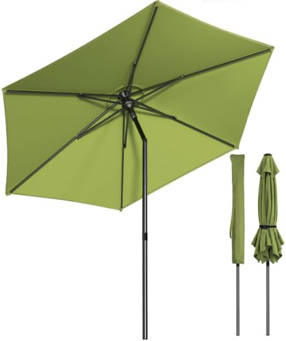 vounot® Parasol de Jardin Inclinable 270 cm Protection UV 50+ Parasol avec Aération Supérieure Sac de Transport à Bandoulière pour Café Jardin Terrasse Balcon Camping Plage Vert Olive