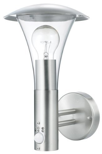 Trango 8001-PIR Sensor Außenleuchte IP44 Wandlampe mit 1x E27 Fassung für LED Leuchtmittel *SARA* Wandleuchte mit Bewegungsmelder aus Edelstahl und Kunststoff (ohne Leuchtmittel)