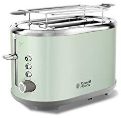 Russell Hobbs Toaster Bubble grün, 2 extra breite Toastschlitze, inkl. Brötchenaufsatz, 6 einstellbare Bräunungsstufen + Auftau- & Aufwärmfunktion, Schnell-Toast-Technologie, 930W, Retro 25080-56