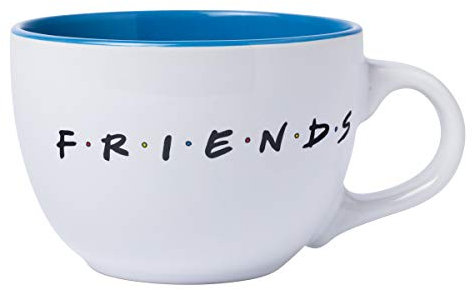 Silver Buffalo Friends Doodle - Taza de cerámica para sopa, 1 unidad (paquete de 1), color blanco, 24 onzas líquidas