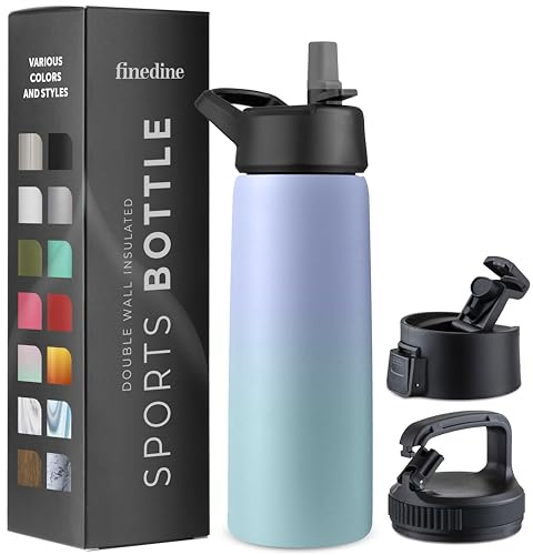 FineDine Insulated Water Bottle with Straw, 25 Oz, Powder Steel Blue Blend