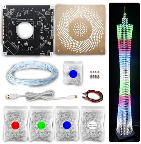 iCubeSmart Led Canton Tower Modell DIY Elektronischer Bausatz, LED-Würfelmodell Handgefertigtes Lötprojekt-Kit, 64 LED-Kreise, Höhe 1 Meter (GZT-64)