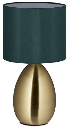 Relaxdays Lampada da Tavolo, Luce Indiretta con Funzione Touch, Abat Jour con Paralume, HxD 34x18 cm, Dorato Verde Scuro
