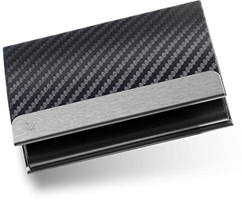 BRODI® Premium Visitenkarten-Etuis für eine besonders schonende Aufbewahrung | Hochwertiges Kartenetui aus Edelstahl mit Magnetverschluss | Visitenkartenhülle Leder (Edelstahl, Navyblue)