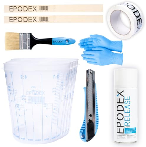 EPODEX® Epoxidharz Zubehör-Set (Klein) für River-Tische, Lampen und Projekte mit hohen Form- und Gussteilen